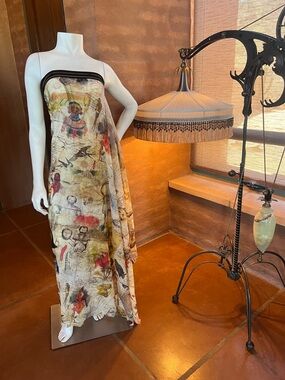 Jean Paul Gaultier Cream and Black Printed Dress with Yellow Accents